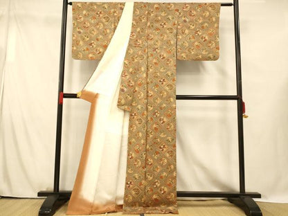平和屋着物■上質な小紋　草花丸菱文　ロング丈　正絹　逸品　AABG5977fw