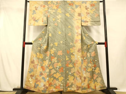 平和屋着物■訪問着　寿光織　枝葉文　暈し染め　金彩　正絹　逸品　AABG5978fw