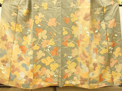 平和屋着物■訪問着　寿光織　枝葉文　暈し染め　金彩　正絹　逸品　AABG5978fw