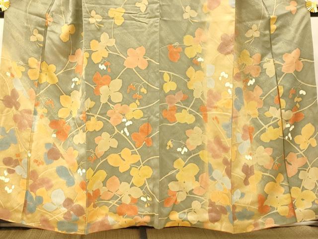 平和屋着物■訪問着　寿光織　枝葉文　暈し染め　金彩　正絹　逸品　AABG5978fw
