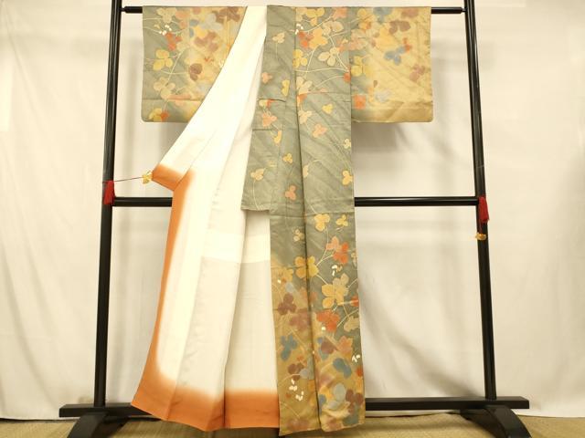 平和屋着物■訪問着　寿光織　枝葉文　暈し染め　金彩　正絹　逸品　AABG5978fw