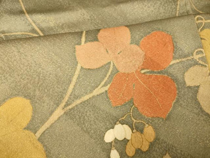 平和屋着物■訪問着　寿光織　枝葉文　暈し染め　金彩　正絹　逸品　AABG5978fw