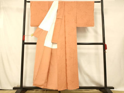 平和屋着物■上質な色無地　草花地紋　黄茶色　正絹　逸品　AABG5983fw