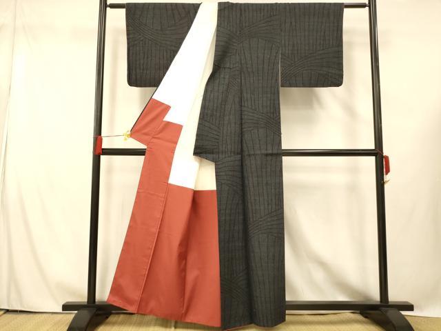 平和屋着物■上質な紬　流水文　正絹　逸品　AABG5990fw