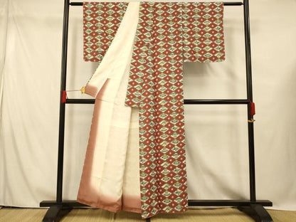 平和屋着物■上質な小紋　型染め　梅松菱文　正絹　逸品　AABG5992fw