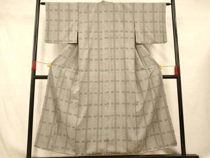平和屋着物■お召 格子 正絹 逸品 AABG5993fw