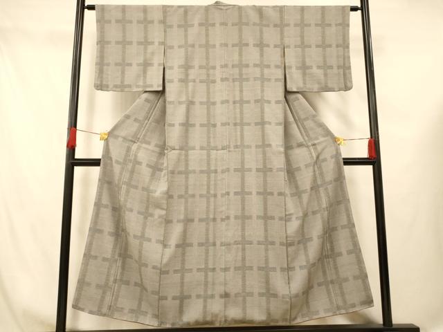 平和屋着物■お召 格子 正絹 逸品 AABG5993fw