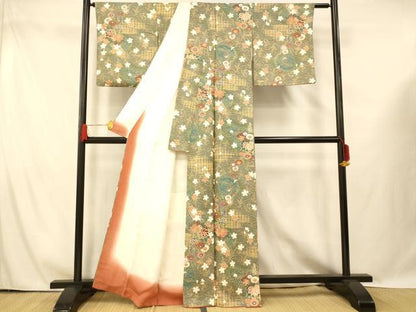 平和屋着物■上質な小紋　草花筏文　暈し染め　金彩　正絹　逸品　AABG6001fw