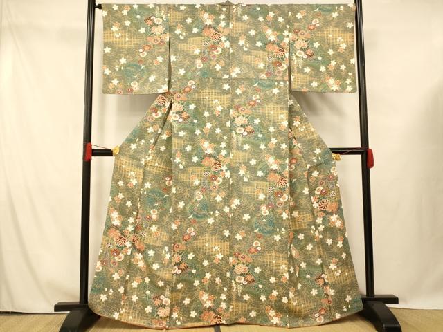 平和屋着物■上質な小紋　草花筏文　暈し染め　金彩　正絹　逸品　AABG6001fw
