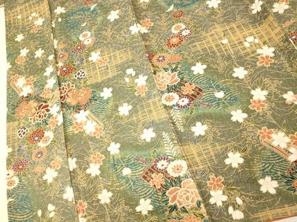 平和屋着物■上質な小紋　草花筏文　暈し染め　金彩　正絹　逸品　AABG6001fw
