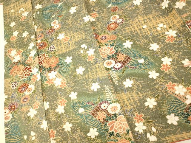 平和屋着物■上質な小紋　草花筏文　暈し染め　金彩　正絹　逸品　AABG6001fw