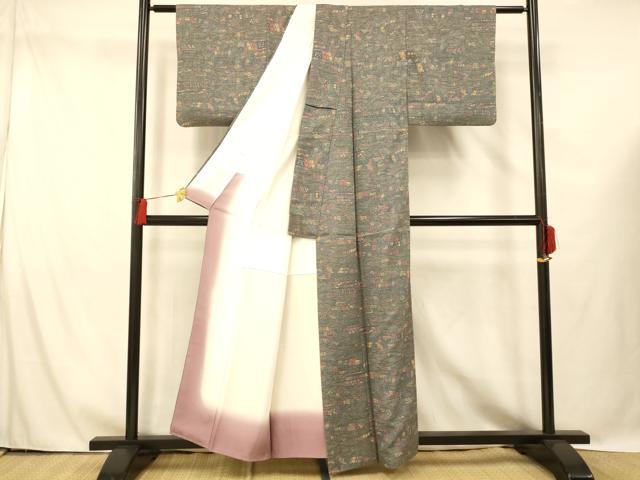 平和屋着物■上質な小紋　風景文　正絹　逸品　AABG6006fw