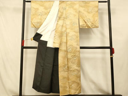 平和屋着物■上質な小紋 枝花扇子文 暈し染め 正絹 逸品 AABG6010fw