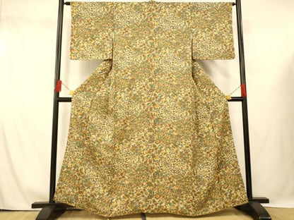 平和屋着物■上質な小紋 切嵌更紗花鳥文 正絹 逸品 AABG6011fw