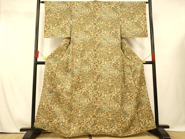 平和屋着物■上質な小紋 切嵌更紗花鳥文 正絹 逸品 AABG6011fw