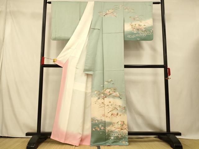 平和屋着物■訪問着　花蝶扇子文　暈し染め　金彩　正絹　逸品　AABG6013fw