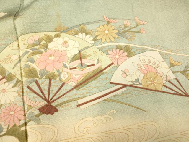 平和屋着物■訪問着　花蝶扇子文　暈し染め　金彩　正絹　逸品　AABG6013fw