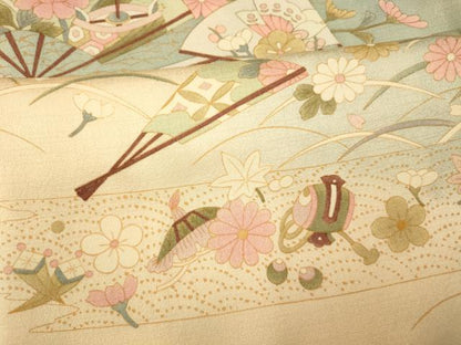 平和屋着物■訪問着　花蝶扇子文　暈し染め　金彩　正絹　逸品　AABG6013fw