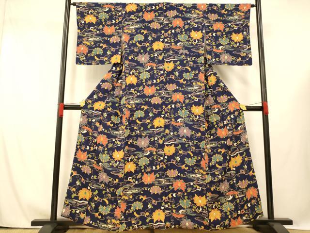 平和屋着物■上質な小紋 更紗花獅子文 正絹 逸品 AABG6014fw