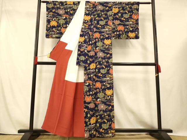 平和屋着物■上質な小紋 更紗花獅子文 正絹 逸品 AABG6014fw
