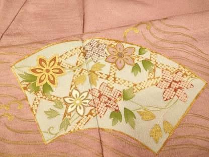 平和屋着物■訪問着 駒刺繍 地紙枝花文 金彩 正絹 逸品 AABG6020fw