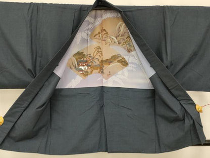 平和屋着物■男性　紬　アンサンブル　格子　正絹　逸品　AABG6025fw