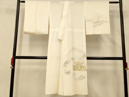 平和屋着物■長襦袢 無双仕立て 手描き 金閣寺 金彩 正絹 逸品 AABG6028fw