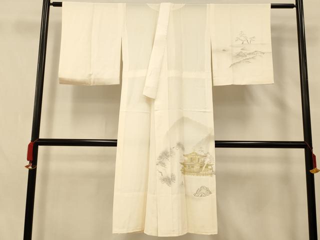 平和屋着物■長襦袢 無双仕立て 手描き 金閣寺 金彩 正絹 逸品 AABG6028fw