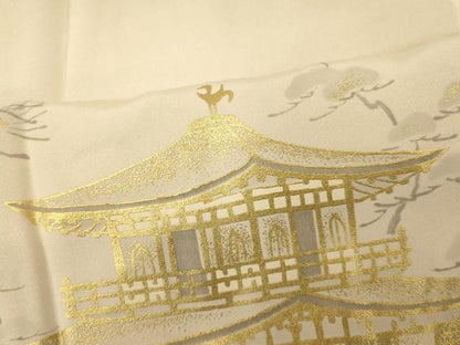 平和屋着物■長襦袢 無双仕立て 手描き 金閣寺 金彩 正絹 逸品 AABG6028fw