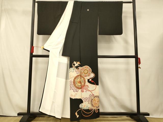 平和屋着物■豪華黒留袖 駒刺繍 花鳥絵皿文 金銀彩 正絹 逸品 AABG6036fw