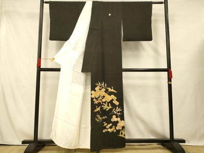 平和屋着物■豪華黒留袖 駒刺繍 飛鶴七宝花文 金彩 正絹 逸品 AABG6037fw