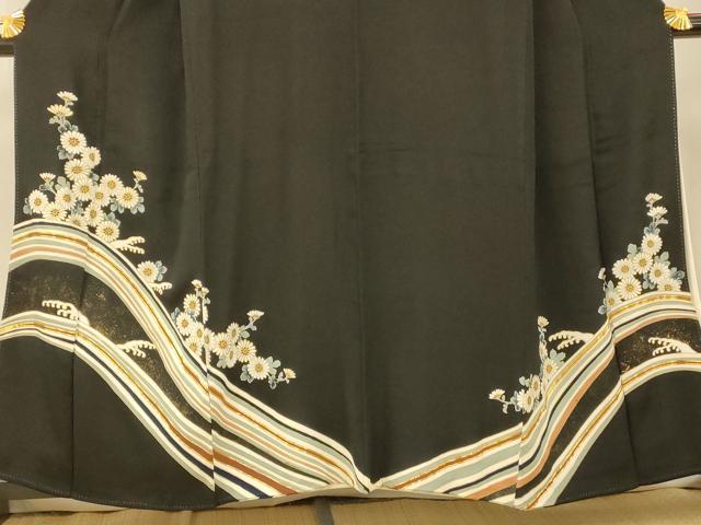 平和屋着物■豪華黒留袖 駒刺繍 草花流水文 金彩 正絹 逸品 AABG6038fw