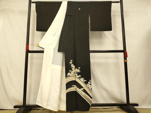 平和屋着物■豪華黒留袖 駒刺繍 草花流水文 金彩 正絹 逸品 AABG6038fw