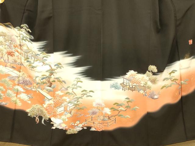 平和屋着物■豪華黒留袖　作家物　手描き　寿光織　風景文　暈し染め　金彩　正絹　逸品　AABG6039fw