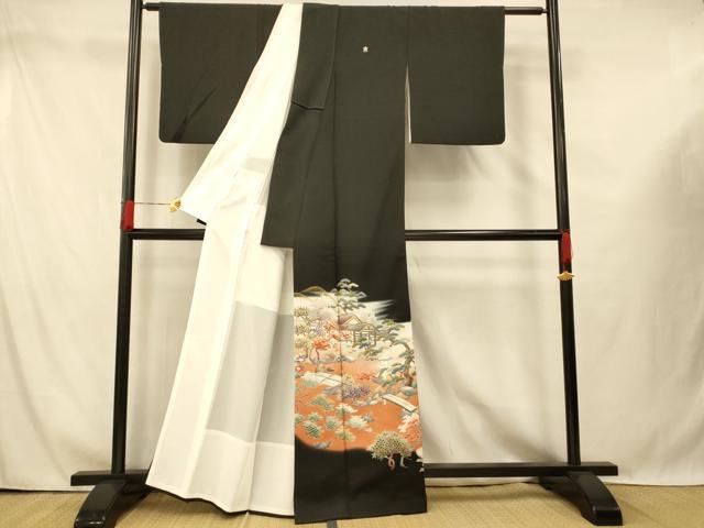 平和屋着物■豪華黒留袖　作家物　手描き　寿光織　風景文　暈し染め　金彩　正絹　逸品　AABG6039fw