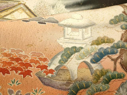 平和屋着物■豪華黒留袖　作家物　手描き　寿光織　風景文　暈し染め　金彩　正絹　逸品　AABG6039fw