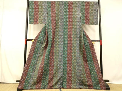 平和屋着物■上質な紬 格子間道 正絹 逸品 未使用 AABG6044fw