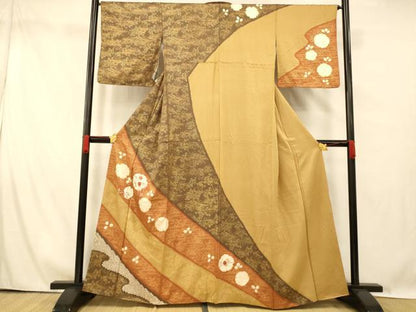 平和屋着物■訪問着 絞り 刺繍 雪輪草花文 金彩 正絹 逸品 AABG6046fw