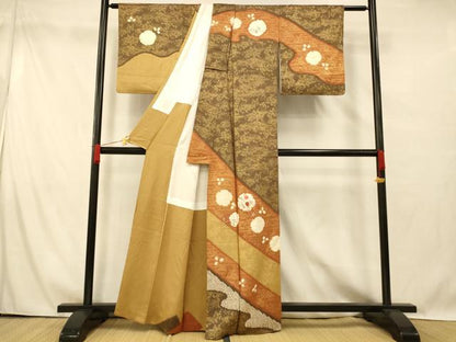 平和屋着物■訪問着 絞り 刺繍 雪輪草花文 金彩 正絹 逸品 AABG6046fw