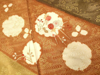 平和屋着物■訪問着 絞り 刺繍 雪輪草花文 金彩 正絹 逸品 AABG6046fw