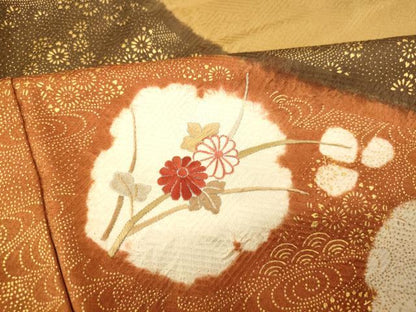 平和屋着物■訪問着 絞り 刺繍 雪輪草花文 金彩 正絹 逸品 AABG6046fw
