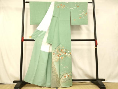 平和屋着物■訪問着 刺繍 草花芝文 暈し染め 金彩 正絹 逸品 未使用 AABG6055fw