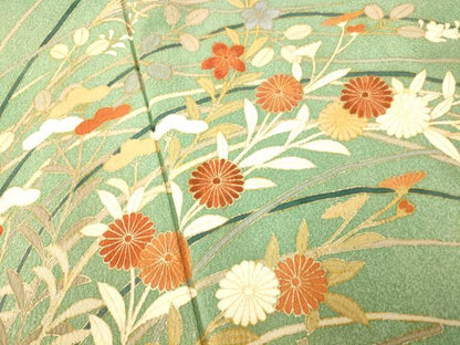 平和屋着物■訪問着 刺繍 草花芝文 暈し染め 金彩 正絹 逸品 未使用 AABG6055fw