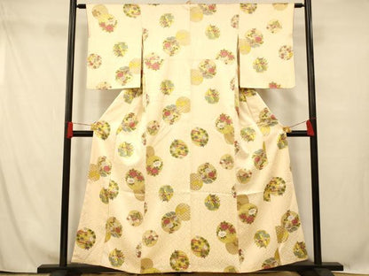 平和屋着物■上質な小紋 草花丸文 正絹 逸品 AABG6057fw
