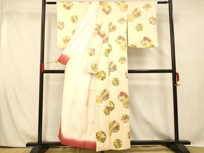 平和屋着物■上質な小紋 草花丸文 正絹 逸品 AABG6057fw