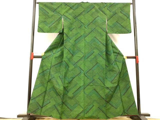 平和屋着物■上質な紬 幾何学文様 正絹 逸品 AABG6065fw