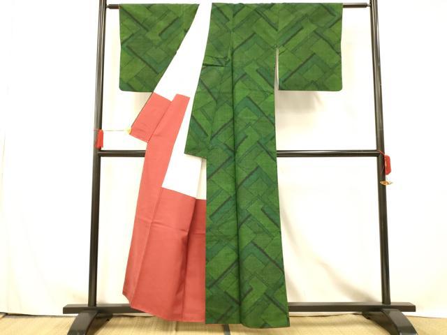 平和屋着物■上質な紬 幾何学文様 正絹 逸品 AABG6065fw