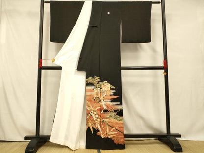 平和屋着物■豪華黒留袖 駒刺繍 御所車吉祥文様 松 竹 暈し染め 金銀彩 正絹 逸品 AABG6066fw