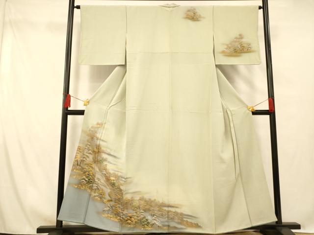 平和屋着物■訪問着 手描き 風景文 暈し染め 金銀彩 正絹 逸品 AABG6070fw
