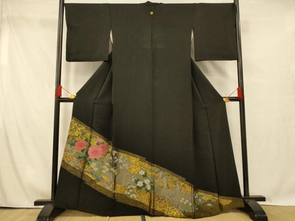 平和屋着物■豪華黒留袖　寿光織　雲取り枝花文　金銀糸　正絹　逸品　AABG6078fw